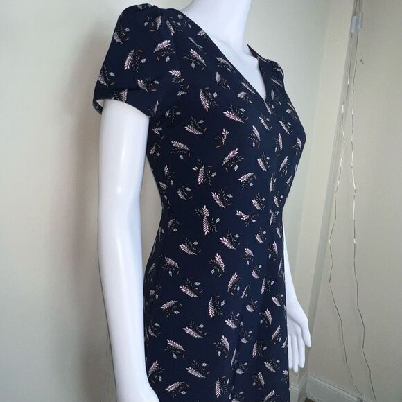 LOFT Feather Graphic Blue Fit and Flair Dress - Picture 4 of 15